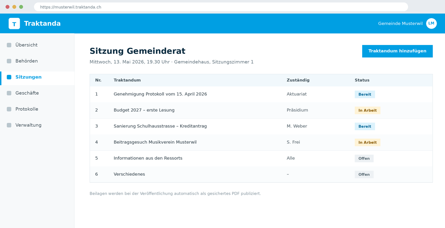 Die Anwendung Traktanda im Browser